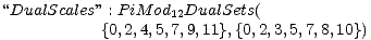 “DualScales” : PiM od12DualSets(
 {0,2,4,5,7,9,11},{0,2,3,5,7,8,10})
 