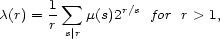  sum c(r) = 1 m(s)2r/s for r > 1, r s|r 