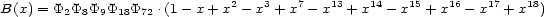 B(x) = P2P8P9P18P72 .(1- x + x2- x3+ x7- x13+ x14- x15+ x16- x17+ x18) 