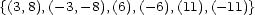 {(3,8),(- 3,- 8),(6),(- 6),(11),(- 11)} 
