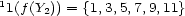 11(f(Y2)) = {1,3,5,7,9,11} 