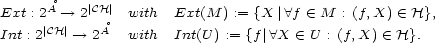  �A |CH| Ext : 2 -- > 2 with Ext(M ) := {X | A f (- M : (f,X) (- H}, Int : 2|CH |--> 2�A with Int(U ) := {f| A X (- U : (f,X) (- H}. 