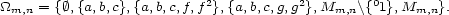  2 2 0 _O_m,n = {� ,{a,b,c},{a,b,c,f,f },{a,b,c,g,g },Mm,n\{ 1},Mm,n}. 