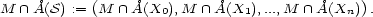  � ( � � � ) M /~\ A(S) := M /~\ A(X0),M /~\ A(X1),...,M /~\ A(Xn) . 