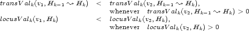 transVal (v ,H ~ H ) < transVal (v ,H ~ H ), k 1 k- 1 k wheneverk 2transk-V 1al(v k,H ~ H ) > 0 locusV al(v ,H ) < locusV al(v ,H ), k 2 k-1 k k 1 k whenevekr 2locuksV al(v ,H ) > 0 k 2 k 