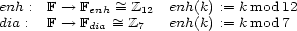 enh : F --> F ~ Z enh(k) := k mod 12 dia : F --> F enh~=Z 12 enh(k) := k mod 7 dia= 7 