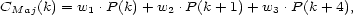 CMaj(k) = w1 .P(k)+ w2 .P(k+ 1)+ w3 .P(k + 4), 