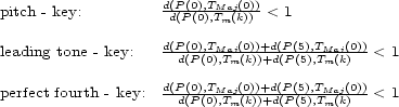 pitch -key: dd(P((P0(),0)T,TMma(j(k0))))-< 1 leading tone -key: d(P(0),TMaj(0))+d(P-(5),TMaj(0))< 1 d(P(0),Tm(k))+d(P(5),Tm(k) d(P(0),TMaj(0))+d(P-(5),TMaj(0)) perfect fourth -key: d(P(0),Tm(k))+d(P(5),Tm(k) < 1 