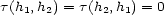 t(h1,h2) = t(h2,h1) = 0 